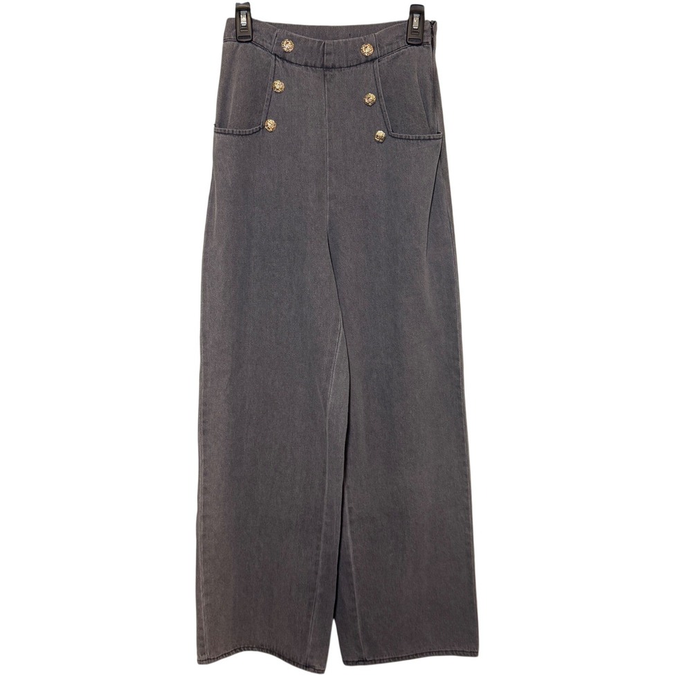 Entro‎ High Waisted Sailor Wide Leg Pants Gray Button Detail Size Small